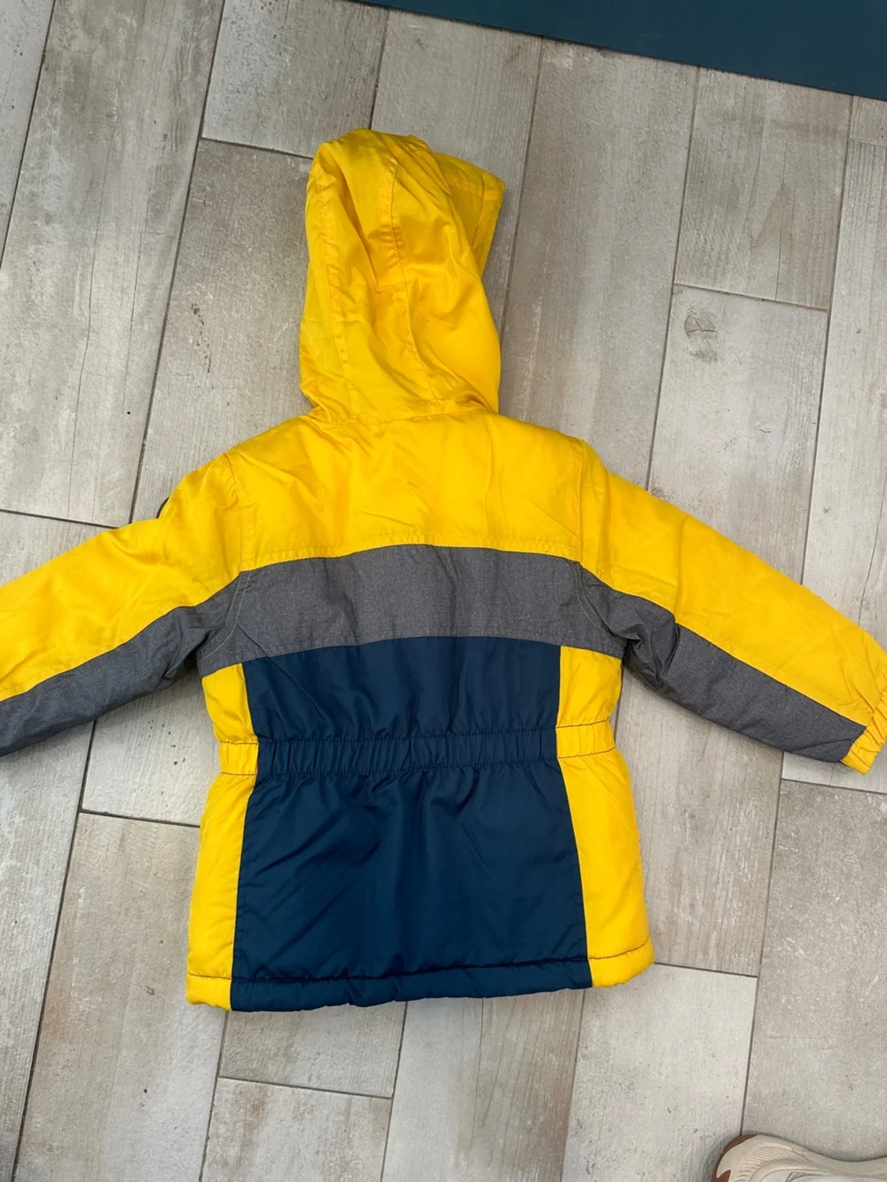 OshKosh B'gosh Yellow, Navy & Gray Colorblock Hooded Puffer Jacket